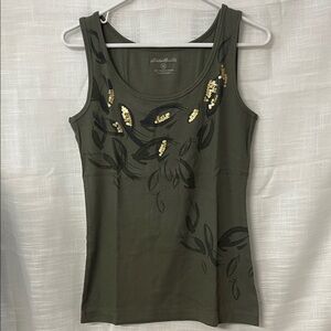 Olive Green Tank Top with Gold Accents Eddie Bauer ladies medium nwt